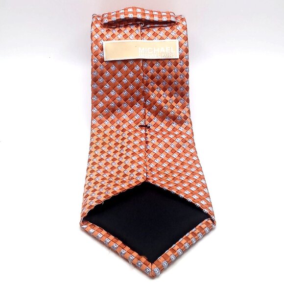 Michael Kors Men's Tie Orange Blue Checkered 100% Silk Tie 59" Length - Picture 7 of 11